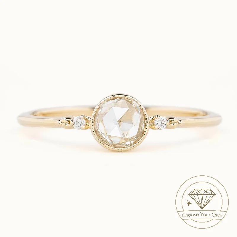 Estel Bezel Ring, Round Rose Cut Diamond