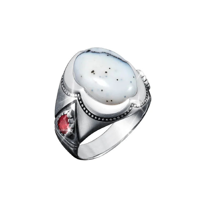Gothic - Style Women's Rings with Black Onyx and Silver SkullsBianco Dendritic Opal Men's Ring
