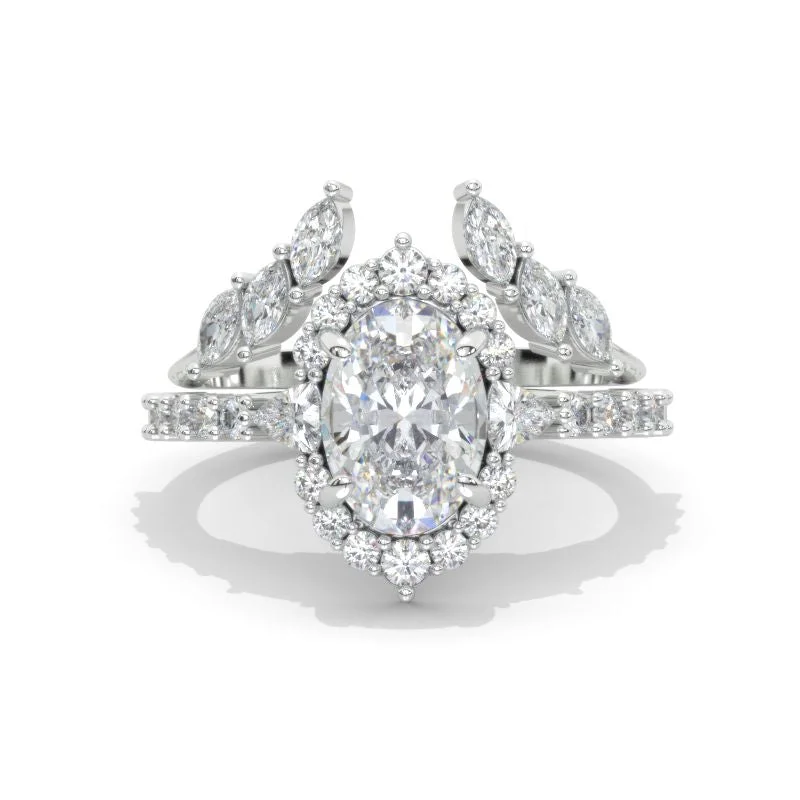 Men's Tourmaline Engagement Rings in 18K Two - Tone Gold with a Floral - Inspired Setting3 Carat Oval Moissanite Halo Engagement Ring Eternity Ring Set