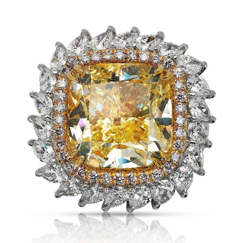MITRA 16 CARAT CUSHION CUT NATURAL FANCY LIGHT YELLOW DIAMOND ENGAGEMENT RING PLATINUM & 18K GOLD GIA CERTIFIED 12 CT FLY BY MIKE NEKTA