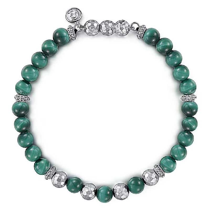 Men's Opal Engagement Rings in 10K Gold with a Milgrain - Trimmed BandGabriel Silver & Malachite Beaded Bracelet 8"