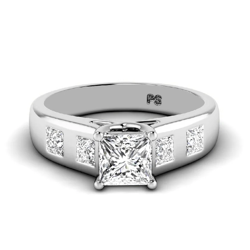 Men's Sapphire Engagement Rings in 18K White Gold with Pave Diamond Accents1.00-3.50 CT Princess Cut Lab Grown Diamonds - Engagement Ring