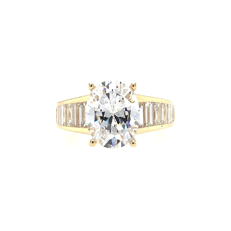 14K Yellow Gold Wide Band Oval Diamond Engagement Ring