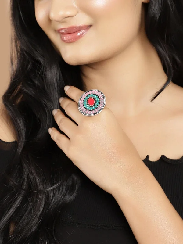 Interlocking Band Women's Rings in White Gold for a Modern DesignRubans  Silver Plated Oxidised Handcrafted Enamel  Ring