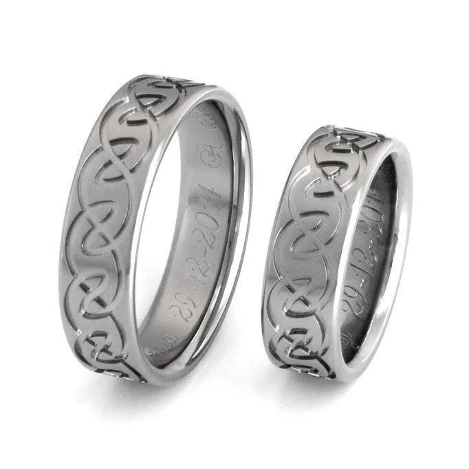 Titanium Rings with a Geometric - Shaped Inlay PatternIrish Celtic Titanium Ring Set stck9