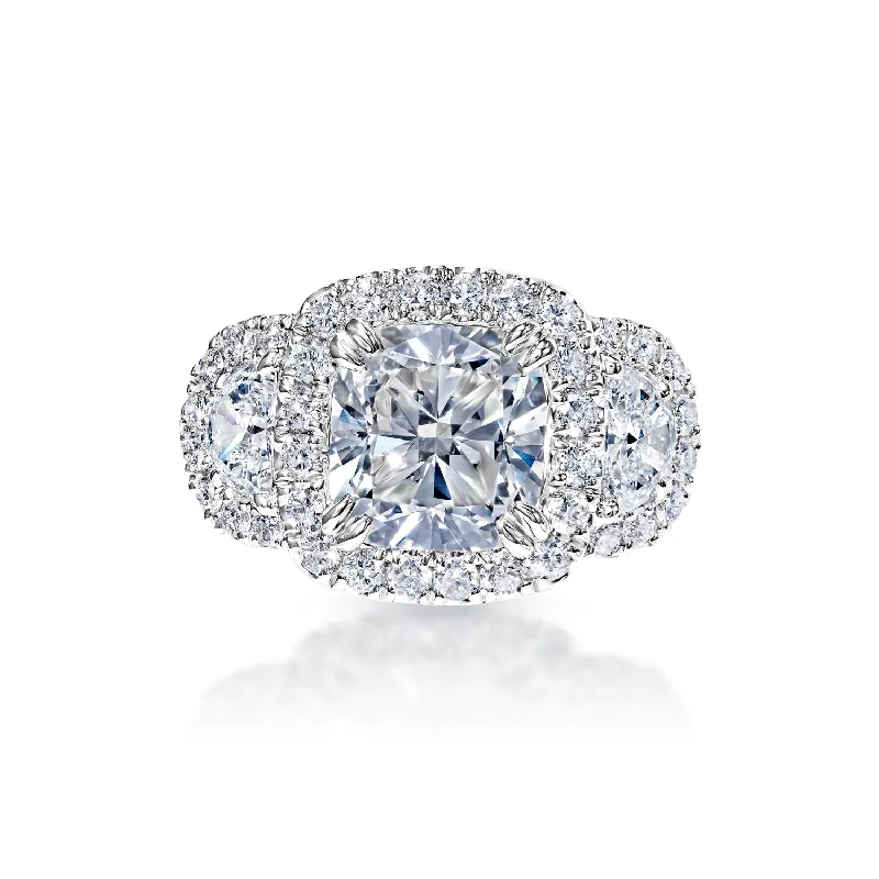 Lovina 5 Carat H VVS2 Cushion Cut Lab Grown Diamond Engagement Ring in 18k White Gold. IGI Certified Lovina 5 Carat H VVS2 Cushion Cut Lab Grown Diamond Engagement Ring in 18k White Gold. IGI Certified