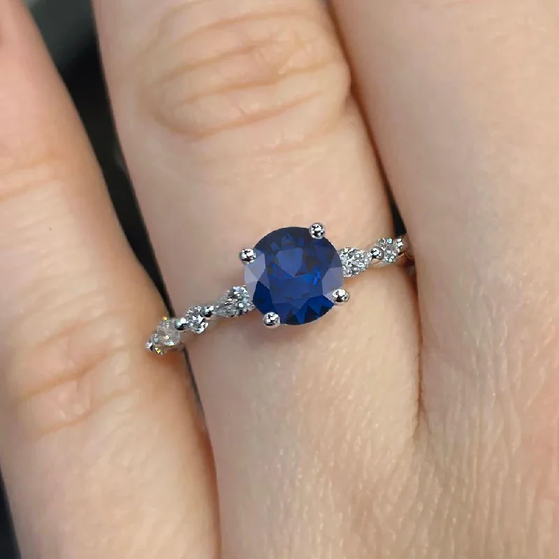 Men's Turquoise Engagement Rings in 925 Silver with a Southwestern - Inspired Band1.60 Carat Round Shape Shared Prong Blue Sapphire Engagement Ring