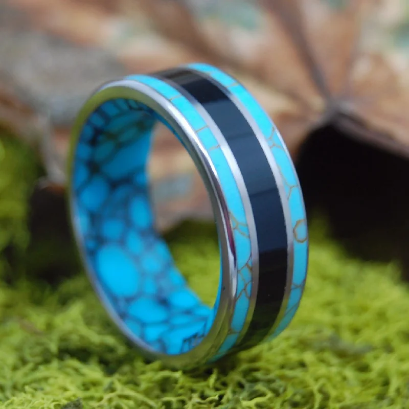Men's infinity - symbol rings for a romantic meaningNight On The Mediterranean | Men's Turquoise, Onyx & Titanium Wedding Ring