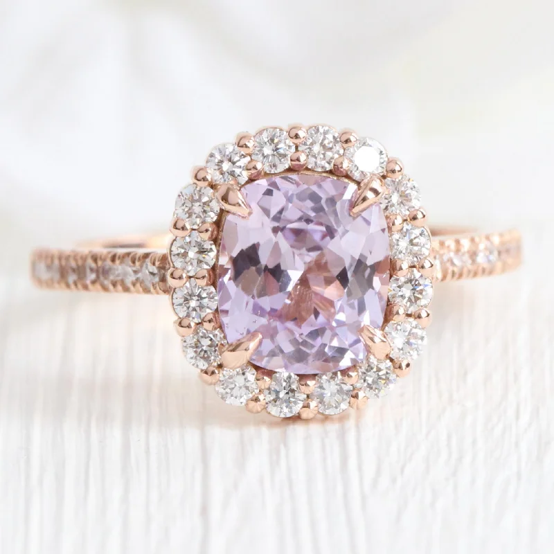 Men's Amethyst Engagement Rings in Sterling Silver with a Contemporary Geometric Setting2.53 Ct Cushion Lavender Sapphire Ring in 14k Rose Gold Halo Pave Diamond, Size 6.5