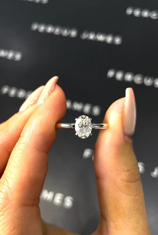 0.5 Carat Lab-Grown Solitaire Engagement Ring - Oval Diamond in 18k White Gold Setting