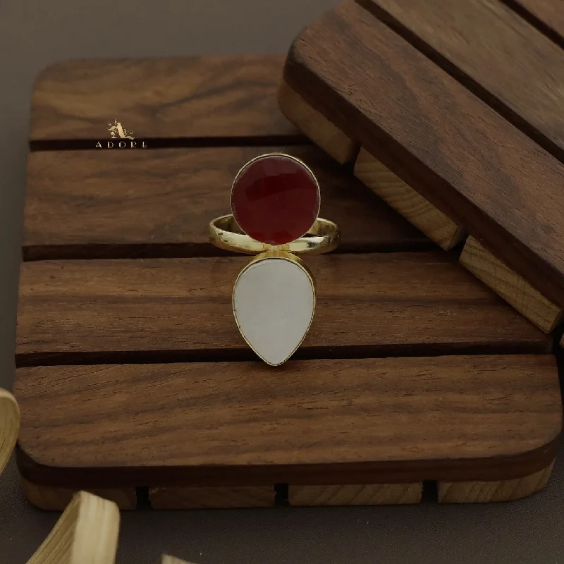Ruby - encrusted double finger rings for a bold statementDrop MOP + Round Ring