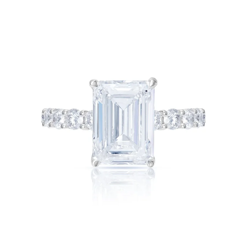 Lourie 8 Carat E VS2 Emerald Cut Lab Grown Diamond Engagement Ring in 18k White Gold. GIA Certified. Lourie 8 Carat E VS2 Emerald Cut Lab Grown Diamond Engagement Ring in 18k White Gold. GIA Certified.