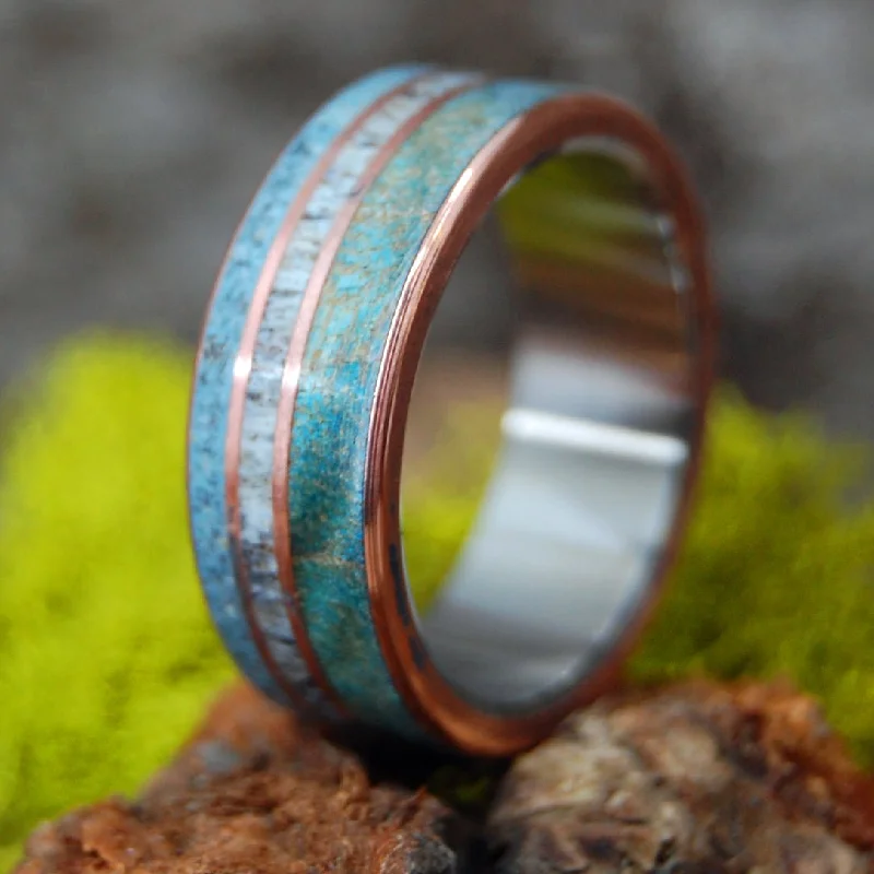 Men's infinity - symbol rings for a romantic meaningFor God So Loved The World | Men's Blue Maple Wood, Beach Sand, Copper & Titanium Wedding Ring