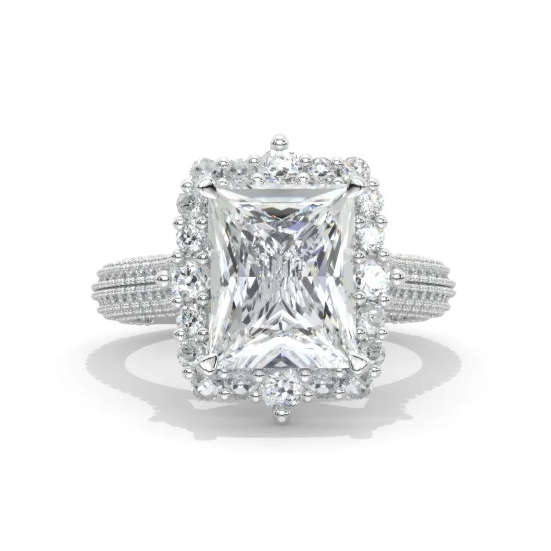 Men's Emerald Engagement Rings with 14K Yellow Gold and Vintage - Style Filigree4 Carat Vintage Style 10x8mm Radiant Cut Giliarto Moissanite White Gold Engagement Ring
