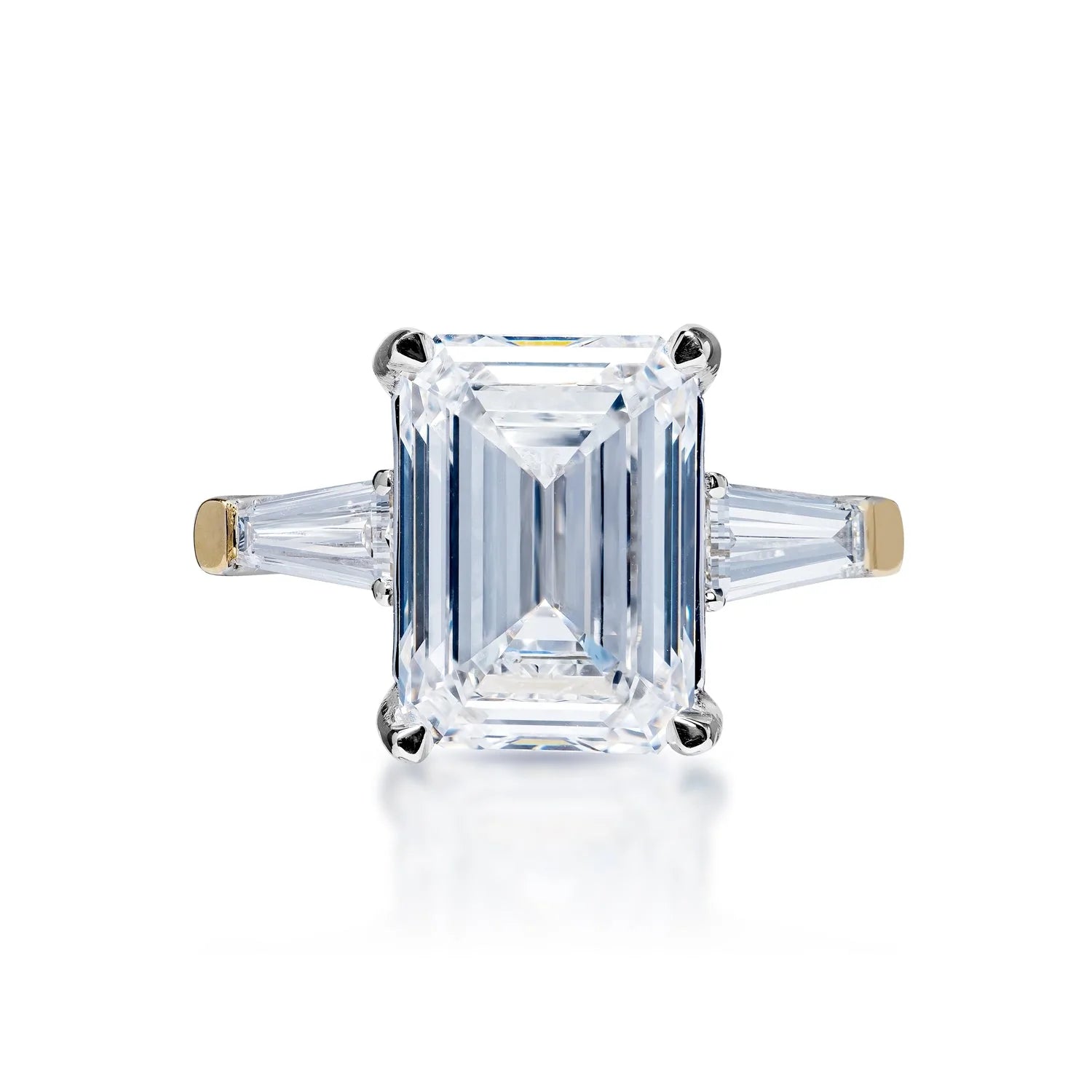 Leylani 7 Carat E VVS2 Emerald Cut Lab Grown Diamond Engagement Ring in 18k White & Yellow Gold. GIA Certified Leylani 7 Carat E VVS2 Emerald Cut Lab Grown Diamond Engagement Ring in 18k White & Yellow Gold. GIA Certified
