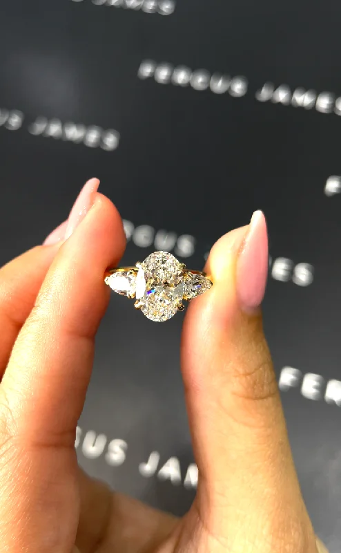 2 Carat Lab-Grown Trilogy Engagement Ring - Oval Diamond Band in 18k Yellow Gold Setting