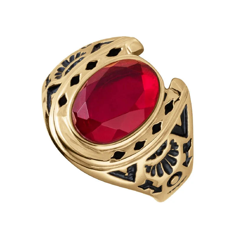 Engagement - Inspired Women's Rings with a Halo of Small DiamondsFire Red Horseshoe Ring