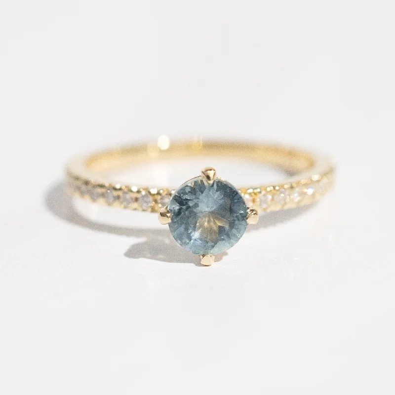 Cardinal Pavé Solitaire Ring | Montana Sapphire  + Lab Diamonds in 14k Yellow Gold