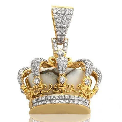 10KY 2.90CTW DIAMOND AND GOLD QUARTZ CROWN PENDANT