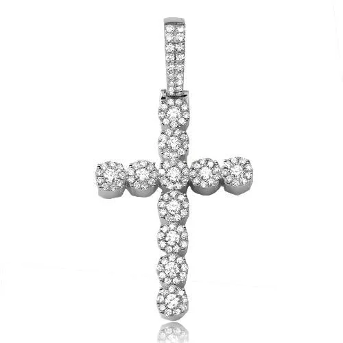 14KW 1.50CTW DIAMOND FLEUR HEAD CROSS PENDANT