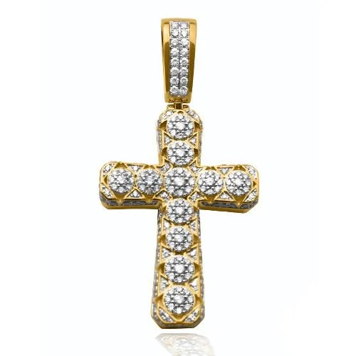 14KY 2.65CTW DIAMOND CROSS PENDANT - ROUND CLUSTER